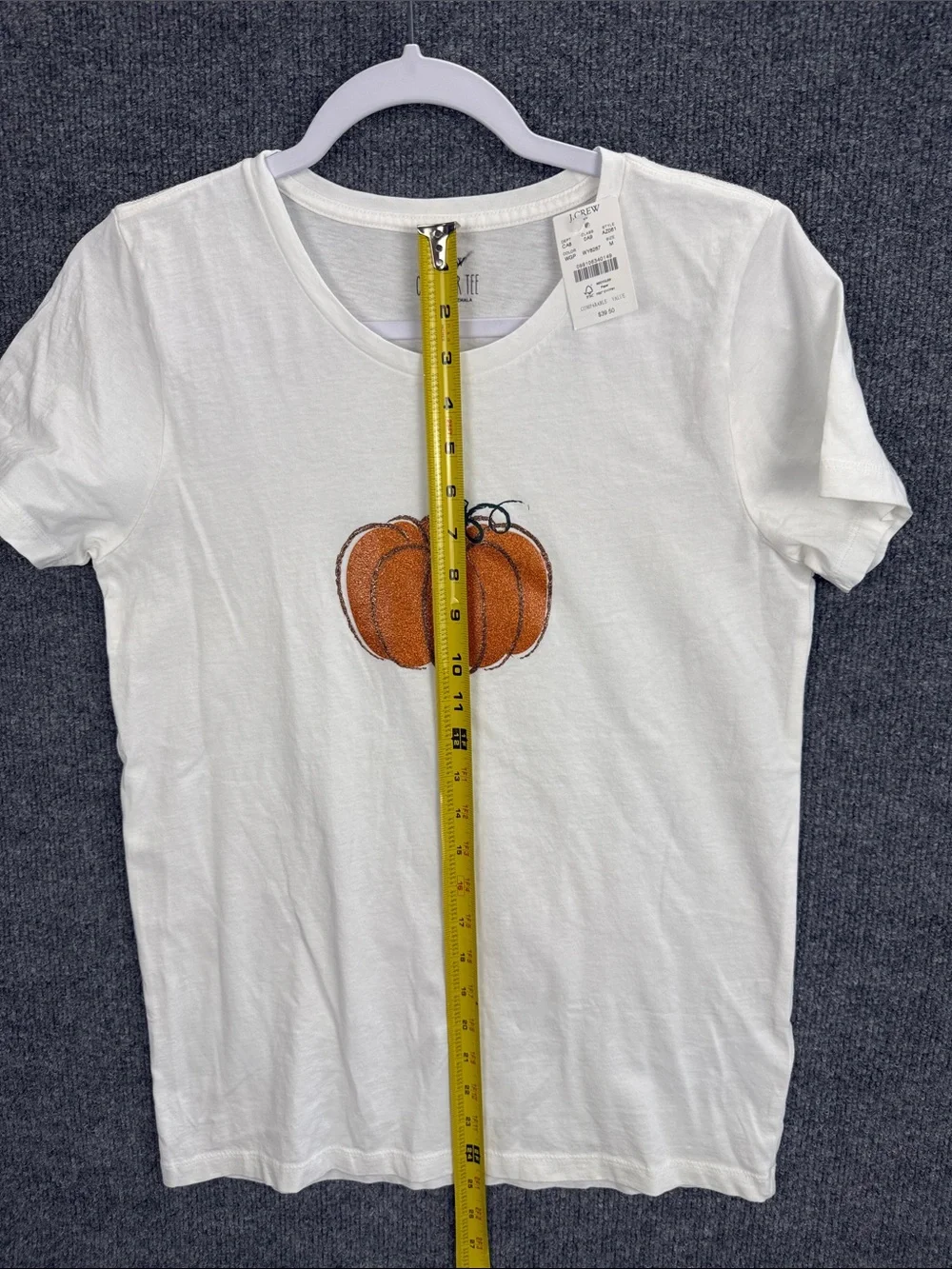 J. Crew White Short Sleeve Tee with Orange Pumpkin Motif Medium